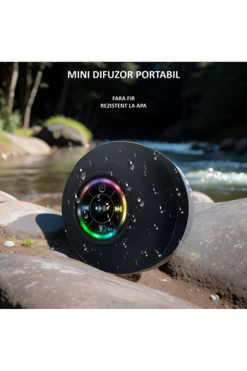 zyteq Boxa portabila ZYTEQ®️, Bluetooth 5.0, LED, wireless, IPX4, ventuza, baie, neagra