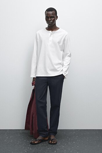 Massimo Dutti Pamuk ve keten karışımlı tapered fit pantolon