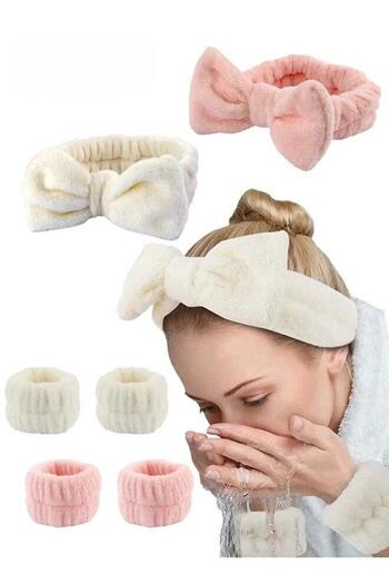 Generic 6-piece Cotton Travel Hair And Wrist Band Set(Facial Mask - Makeup - Hand Wash And Face Wash)