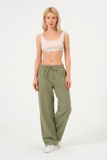 Rich Women's Linen Wide Leg Elastic Waist Trousers