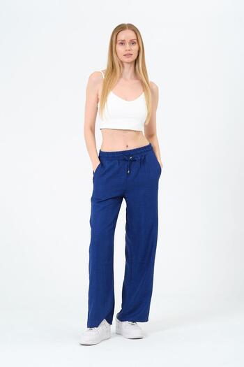 Rich Women's High Waist Wide Leg Linen Trousers