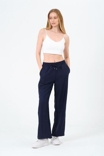 Rich Women's High Waist Wide Leg Linen Trousers