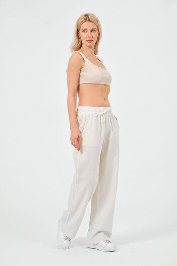 Rich Women's Linen Wide Leg Elastic Waist Trousers