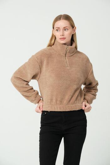 Rich Women's Plush Half Zipper Fleece Coat