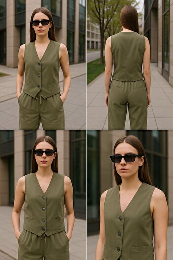 Rich Keten Takım - Haki Yelek & Pantolon İkili Kombin - Modern Fit Yazlık Şık Takım