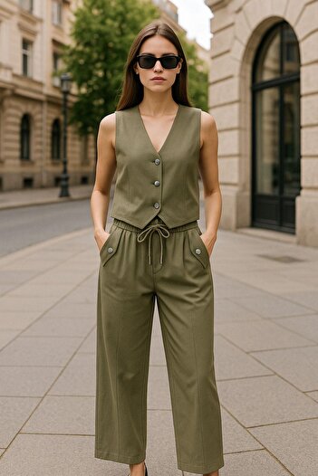 Rich Linen Suit - Khaki Vest & Trousers Double Combination - Modern Fit Summer Stylish Suit