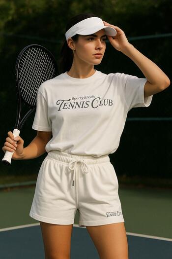 Rich Women's Sporty Short Sleeve Crew Neck Oversize T-Shirt and Shorts Bottom Top Set Tennis Two Piece Set