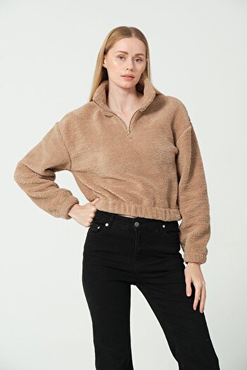 Rich Women's Plush Half Zipper Fleece Coat