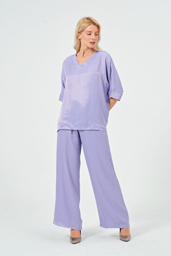 Rich Women's Satin Suit Shiny Satin Pants Blouse