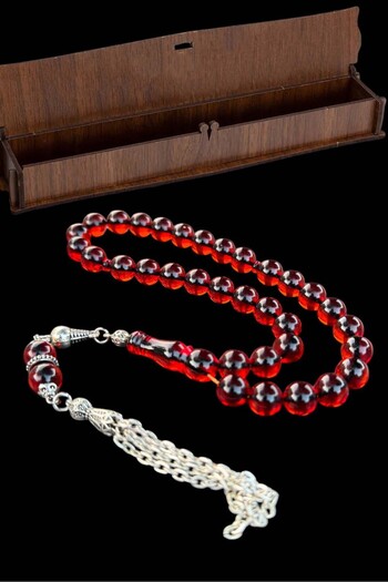 Teta Collection Certified Master Craftsmanship Crimping Blood Red Fire Amber Prayer Beads Gift Wooden Boxed