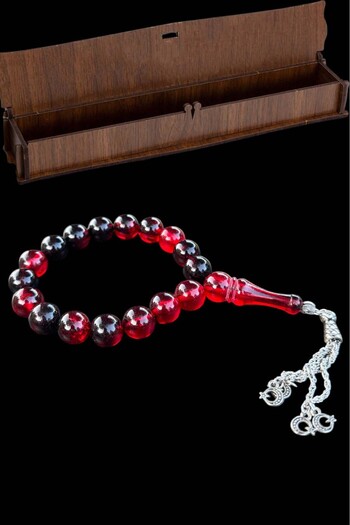 Teta Collection Efe Boy Moire Red Mascot Powder Amber Prayer Beads, Amber Gift Wooden Boxed Rosary