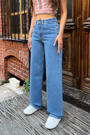 BİKELİFE Women's 90's Stretchy Wide Leg Relaxed Palazzo Jeans