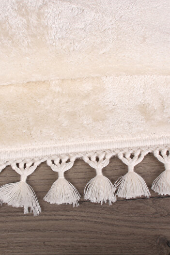 Bestekar Lunasoft Cream Pompom Fringed Modern Non-Slip Soft Machine Washable Bath Mat Set of 2