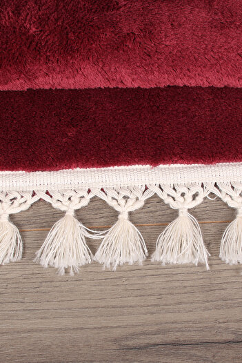 Bestekar Lunasoft Plum Pompom Fringed Modern Non-Slip Soft Machine Washable Bath Mat Set of 2