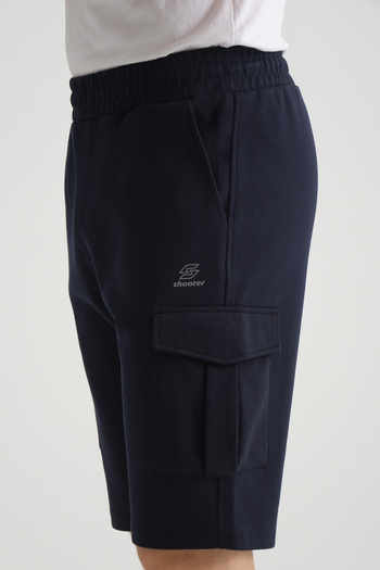 Shooter Sportswear Чоловічі шорти синього кольору з накладними кишенями та принтом, прямий крій