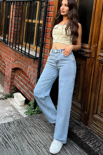 BİKELİFE Women's 90's Stretchy Wide Leg Relaxed Palazzo Jeans