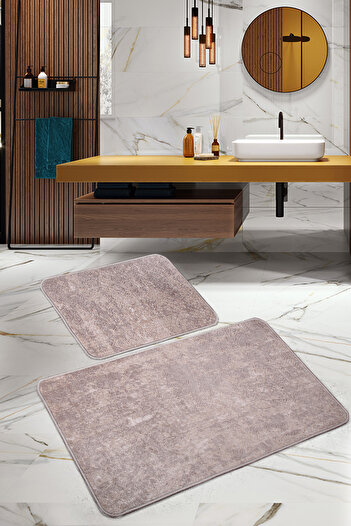 Bestekar Lunessa Brown Nordic Pattern Modern Soft Machine Washable 2-Piece Bath Mat Set
