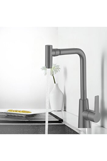 Generic ITG Wall Mounted Stainless Steel Kitchen Faucet – Grey Matte Shine Finish, 360° Swivel Spout, SAS