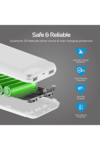Promate QUANTUM-20 Ultra-Compact 20000mAh High Capacity Power Bank with Dual USB Ports - White