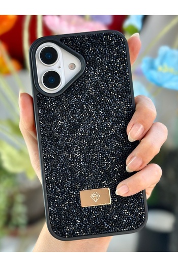 Go Aksesuar iPhone 16 Compatible Diamond Design Sparkling Diamond Silicone Case