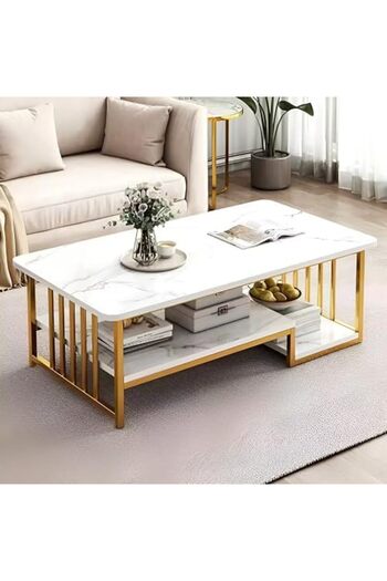 Generic 2 Layer Coffee Table White Rectangular Table For Living Room, Sofa Side Table, Marble Center Table