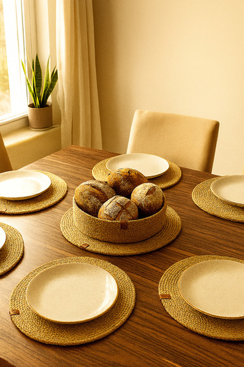 Naspar 6 Pieces of Wicker Plate / American Service 1 Piece Wicker Bread Basket