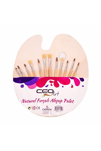 Genel Markalar CEOART AHŞAP PALET+12 FIRÇA SET (NATUREL)
