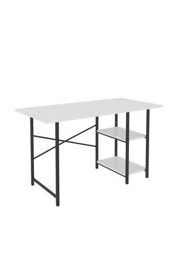 DizaynMotion 2 Raflı Çalışma Masası 60x120 - Bilgisayar Ofis Ders Masası Beyaz