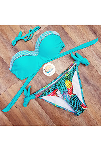 Plaja biz Two-piece swimsuit with exotic print and push-up bra Bodrum Blue
