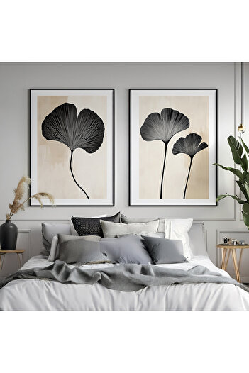 Ryta Ahşap Çerçeveli 2 li Set Tablo Premium Flora Minimalist