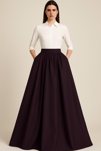 MERT ERKAN Full Circle Opening High Waist Taffeta Long Skirt
