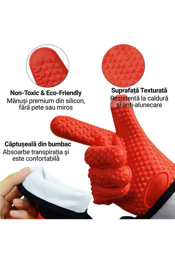 INNOVIO Mănușă Termorezistentă INNOVIO® din Silicon Alimentar, Pentru Bucatarie, Gratar si Cuptor, Rosu