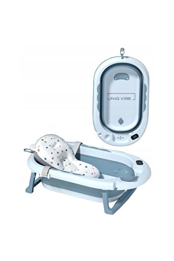 UNIQVIBE Foldable Baby Bath, Thermometer, Hypoallergenic Pillow, Royal Blue, 0 Months
