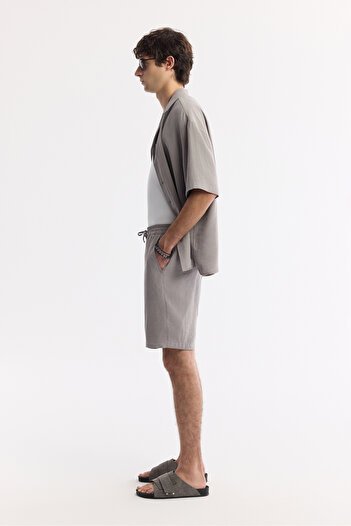 Avva Men's Relaxed Fit Nardo Gray Elastic Waist Lace-Up Soft Touch Shorts A51Y3703