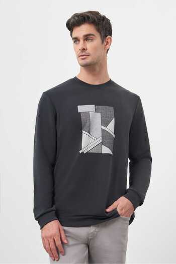 Morven Men's Black Trend Crew Neck Sweat-Shirt