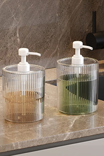 Pufwin Home İkili XL Büyük Boy 700ml Tezgah Üstü Sıvı Sabunluk Seti Deterjanlık Şampuanlık Şeffaf