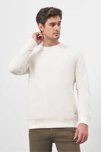 Morven Erkek Kremrengi Bisiklet Yaka Dynamic Fit Rahat Kesim Sweatshirt