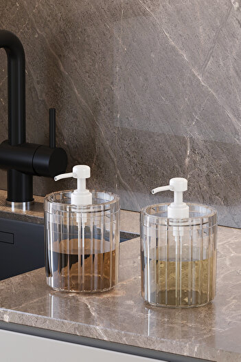 Pufwin Home Double Large Size XL 700ml Countertop Liquid Soap Dispenser Set Shampoo Dispenser Detergent Dispenser Transparent