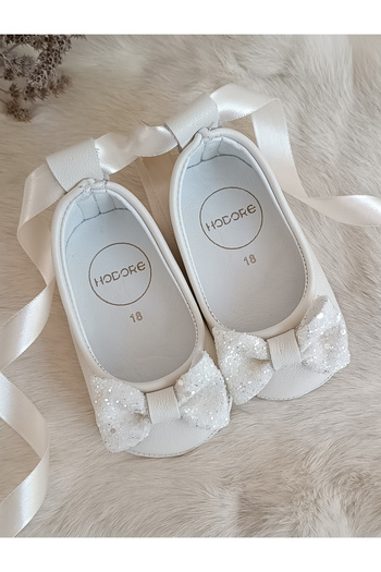 Hodore Perla Cream Stone Genuine Leather Baby Ballerina Shoes