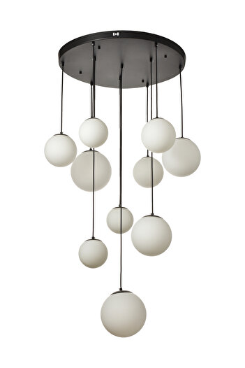 Avizemoda Pigaro 10 lu Beyaz Renk Camlı Salon Oturma Odası Modern Sarkıt Avize - (Siyah Kasa)