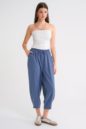 Mixray 4307 Women's Elastic Waist Piece Shalwar Trousers Indigo