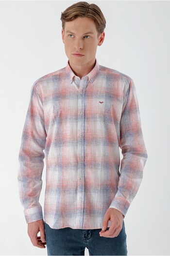 Morven Men's Red Linen Checked Regular Fit Shirt
