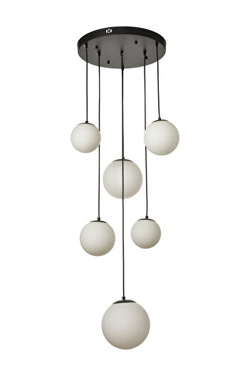 Avizemoda Pigaro 6 lı Beyaz Renk Camlı Salon Oturma Odası Modern Sarkıt Avize - (Siyah Kasa)