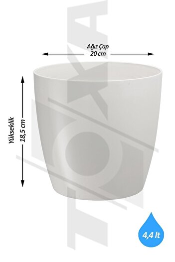 ToXA 2 Adet 4,4 Litre 17cm Kirli Beyaz Tabaksız Drenaj Izgaralı Plastik Drenajlı Yakut Saksı