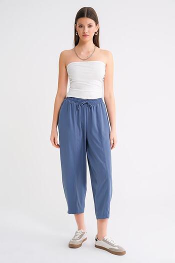 Mixray 4307 Women's Elastic Waist Piece Shalwar Trousers Indigo