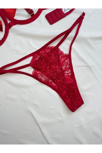 ROZENİN LINGERIE Kırmızı Fiyonklu Ayarlanabilir Bralet Sütyen Tanga Iç Çamaşır Takımı