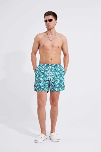 Machinist Green Men's Swim Shorts - Flowers Printed