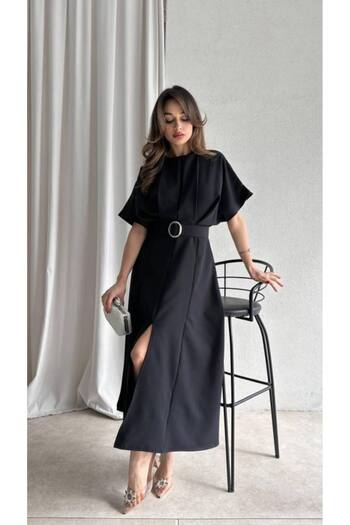 MEECY Maxi Black Belted Dress