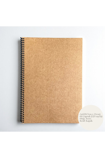 Fark Tanıtım Çizgisiz Spiralli Defter, A4 Boyut (21X29,7 CM), 60 Yaprak (120 SAYFA), Kahverengi Kapak
