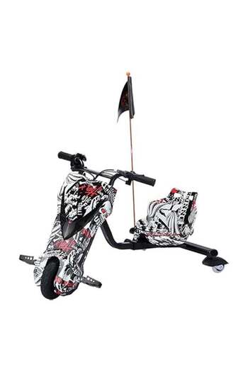 N9nex Electric Drift Scooter by Al Bader with Helmet and Pads - White, 36V, 3 Speeds, LED Lights, Bluetoot